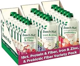 Beech-Nut Baby & Toddler Food Pouches Variety Pack, Protein & Fiber/Iron & Zinc/Prebiotic Fiber Fruit & Veggie Purees...