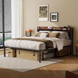 18 Inch Tall Queen Bed Frame with Upholstered Headboard