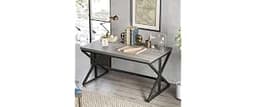IBF Computer Desk, Industrial PC Laptop Office Desk, Farmhouse Gaming Desk with Spacious Desktop, Rustic Wood Metal W...