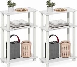 Furinno Turn-N-Tube Set of 2 Narrow 3-Tier Side Tables, White