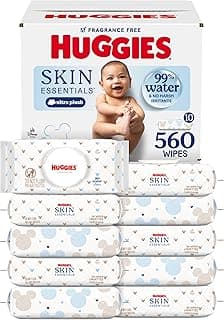 Huggies Skin Essentials Baby Wipes, Hypoallergenic, 99% Water, 10 Flip Top Packs (560 Wipes Total)