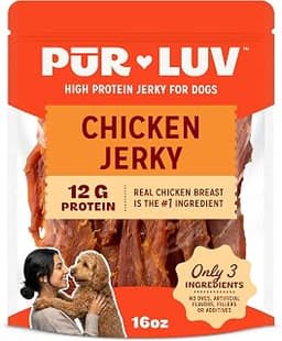Pur Luv Chicken Jerky Dog Treats, Made with 100% Real Chicken Breast, 16 Ounces, Healthy, Easily Digestible, Long-Las...