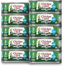 Chicken of the Sea Wild Caught Chunk Light Tuna, 5 Ounce Cans, 10-Count – High Protein 100% Classic Chunk Tuna in Wat...