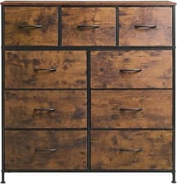 WLIVE Tall Dresser for Bedroom, 9 Drawer Chest of Drawers, Rustic Brown | 9 roomy fabric drawers, Tall storage design...
