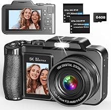 Digital Camera, 5K 80MP 3.5"+2" Dual Screen Cameras for Photography Autofocus, 18X Digital Zoom Vlogging Camera for Y...