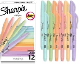 Sharpie Pocket Highlighters, Mild Pastel Colors, Assorted, Chisel Tip, 12 Count - School, Home, and Office Use, Teach...