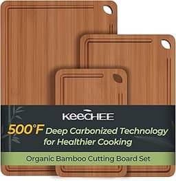 Keechee Bamboo Cutting Board, Durable Wood Cutting Boards for Kitchen with Deep Juice Grooves & Built-in Handles, Ide...