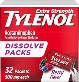 Tylenol Extra Strength Dissolve Powder Packs, Berry, 32 Ct | 500 mg Acetaminophen, Pain Reliever & Fever Reducer, Fas...