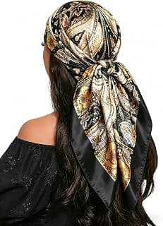 35'' Floral Print Head Scarf for Women Satin Large Lightweight Bandana