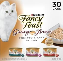 Purina Fancy Feast Gravy Lovers Wet Cat Food, 3 oz Cans, 30-Pack | Variety Pack with poultry and beef grilled gourmet...