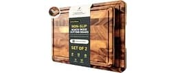 End Grain Cutting Board Set of 2 with Non-slip Feet, Acacia Wood | Reversible Cutting Boards for Kitchen with Juice G...