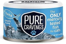 Pure Cravings Wet Cat Food Canned Tuna Cutlets in Gravy, 100% Mercury-Tested, Moist Can Fish for Cats, Grain-Free, Pr...