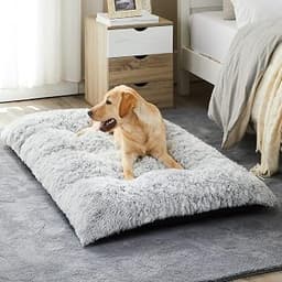 BFPETHOME Dog Beds for Large Dogs, Plush Dog Crate Bed Fluffy Cozy Kennel Pad for Sleeping &Ease Anxiety, Washable Pe...