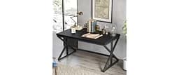 IBF Black Office Desk, Simple Wooden Computer Desks with Metal Legs, Modern Study Work Table for Student Executive, S...