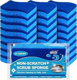 HOMEXCEL Sponges Kitchen 24pcs Non-Scratch for Dishes, Blue Scrub Cleaning Sponge for Non-Coated Cookware, Dishes, Po...