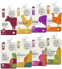 Serenity Kids 6+ Months Organic Baby Food Pouches - 5g Protein Nutrient-Packed Baby Puree Pouches - Organic Veggie-Ri...