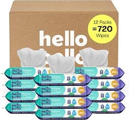 Hello Bello Premium Fragrance-Free Baby Wipes, with Chamomile & Aloe Extracts for Sensitive Skin - 12 Resealable Pack...