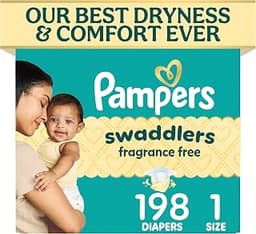 Pampers Swaddlers Diapers, Size 1 (8-14 lbs), 198 Count, Fragrance Free, Hypoallergenic, Absorbent, Pediatrician Reco...