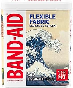 BAND-AID Brand Flexible Fabric Adhesive Bandages, Hokusai Designs, 50 Count | Comfortable Protection, First Aid Wound...