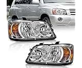 WEELMOTO Headlights Compatible with 2004-2006 Toyota Highlander, Sport Utility Headlight Chrome Housing Amber Reflect...