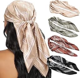 HBselect 4PCS Head Scarf for Women 35” Head Scarves Silk Like Satin Neck Scarfs Square Bandana Hair Wraps Scarf for S...