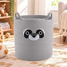 60L Raccoon Nursery Hamper Laundry Basket, Woven Cotton Rope Cute Raccoon