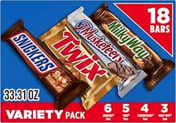 SNICKERS, TWIX, 3 MUSKETEERS, MILKY WAY Full Size Back to School Chocolate Bar Variety Pack, 18 ct Bulk Candy Box