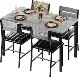 IRONCK Dining Table Set for 4, Wood Kitchen Table with Upholstered Chairs for Kitchen Room and Small Spaces, Grey