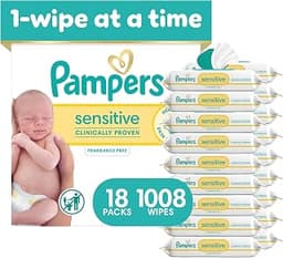 Pampers Sensitive Baby Wipes, Clinically Proven, Fragrance Free, Unscented, Water Based, Hypoallergenic, Multi-Use, H...