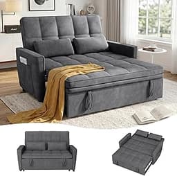 54'' Sleeper Sofa Bed, Convertible Pull Out Couch Futon for for Living Room,Apartment (Darkgrey, Loveseat) Side Pocke...