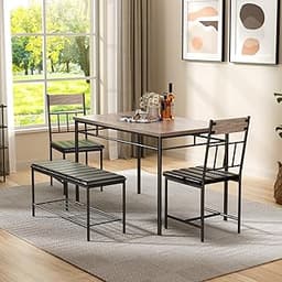 IDEALHOUSE 4-Piece Modern Dining Table Set, Kitchen Table with Upholstered Chairs and Bench, Kitchen Table Set for Sm...