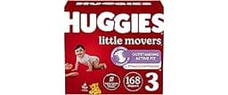 Huggies Size 3 Diapers, Little Movers Baby Diapers, Size 3 (16-28 lbs), 168 Count (6 Packs of 28), Packaging May Vary