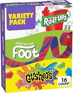 Fruit Roll-Ups, Fruit by the Foot and Gushers Fruit Flavored Snacks Variety Pack, Gluten Free, 16 Pouches, 10.2 oz