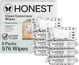 The Honest Company Hypoallergenic Multi-Use Baby Wipes for Sensitive Skin Baby Pattern Play 576 Count