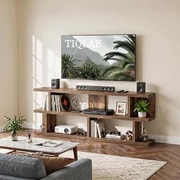 TIQLAB 71" TV Stand Console Table Storage Shelves, Living Room Rustic Brown | Up to 75 Inch TV,Entertainment Center,E...