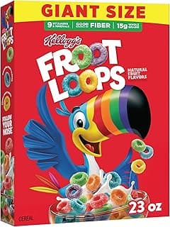 Kellogg's Froot Loops Breakfast Cereal, Good Source of Fiber, 15g Whole Grains, Giant Size, 23 oz