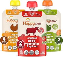 Happy Baby Organics Savory Blends Stage 3 Baby Food Puree, Meats & Veggies 3 Flavor Variety Pack (Pack of 8), Amazon ...