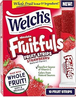 Welch's Absolute Fruitfuls Fruit Strips, Tasty Dried Fruit Snacks for School Lunches, Strawberry, 0.5oz (Pack of 10)