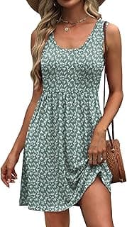 WIHOLL Women's Summer Dress 2026 A-Line Sleeveless Casual Sundress with Pockets Floral/Solid