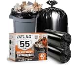 Delxo 55-60 Gallon Contractor Garbage Bags Heavy Duty Industrial Trash Bags | 36” x 56”, 40 Count Black Contractor Ba...