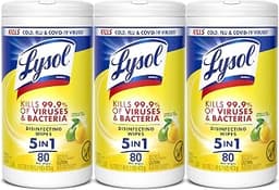Lysol Disinfecting Wipes, Multi-Surface Cleaner, Lemon, 80 ct. (3 Pack) | All Purpose Cleaner, Sanitizing, Deodorizin...