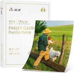 A-SUB Glossy Photo Paper 8.5x11 inch, Warm White 100 Sheets | Inkjet Photo Printer Paper, 48lb 180gsm, Vivid Clors, f...