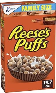 REESE’S PUFFS Chocolatey Peanut Butter Cereal, Kid Breakfast Cereal, Family Size, 19.7 oz