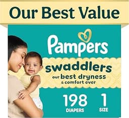 Pampers Swaddlers Diapers, Size 1 (8-14 lbs), 198 Count, Fragrance Free, Hypoallergenic, Absorbent, Pediatrician Reco...
