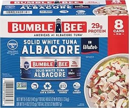 Bumble Bee Solid White Albacore Tuna in Water, 5 oz Can (Pack of 8) - Wild Caught Tuna - 29g Protein per Serving, Hig...