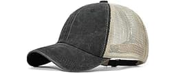 Croogo Men's Adjustable Mesh Back Cap Curved Bill Snapback Mesh Baseball Cap Retro Washed Trucker Cap Breathable Sun Hat