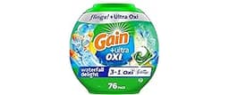 Gain Flings Ultra Oxi Laundry Detergent Pacs, 76 Count, Waterfall Delight Scent, 3-in-1, HE Compatible