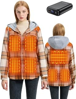 Women's Heated Jackets with Battery, Winter Hooded Flannel Shirts