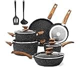 DishDelight Induction Pots and Pans Set Non Stick, 12 Piece Granite Kitchen Cookware Sets, Cooking Pot Set Nonstick N...