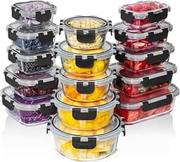Razab 30 PC Glass Food Storage Containers with Lids - Reusable Glass Meal Prep Containers for Lunch and Leftovers - A...